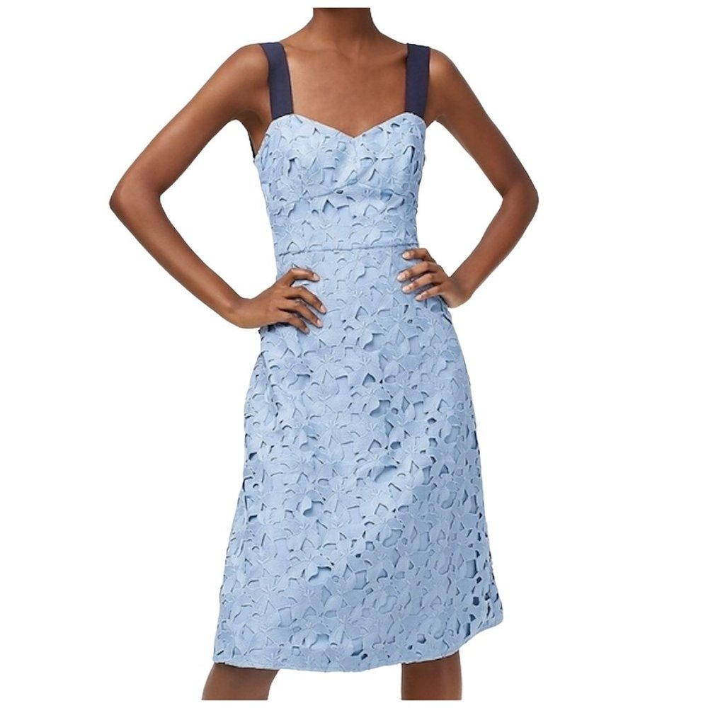J. Crew Sz 6 NWT Sleeveless Sweetheart Midi Dress Lace Light Blue Wedding